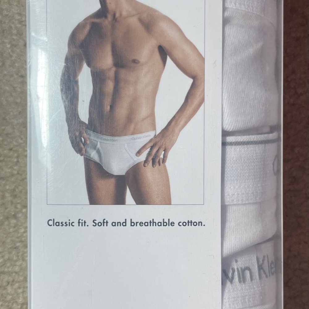 NWT Calvin Klein Men's White Cotton Briefs Soft Classic, (2) 3-Pack = 6, M or L